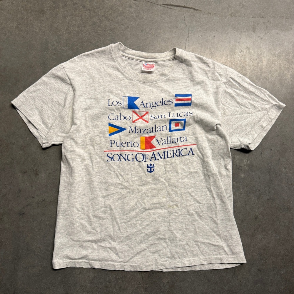 Vintage Hanes Royal Caribbean Song of America Cruise T-Shirt Gray Large Nautical